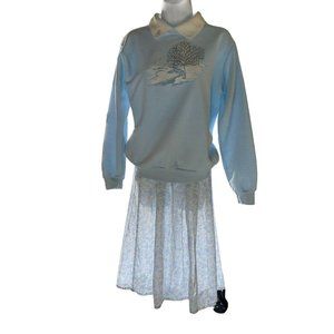 Vintage 80s 90s Morning Sun Collared Grandma Sweatshirt Cottagecore Winter Scene